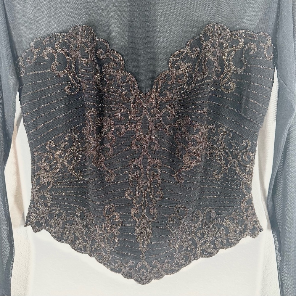 Tadashi Shoji Floral Embroidered Beaded Sheer Top Bodice Size Medium - Picture 8 of 12